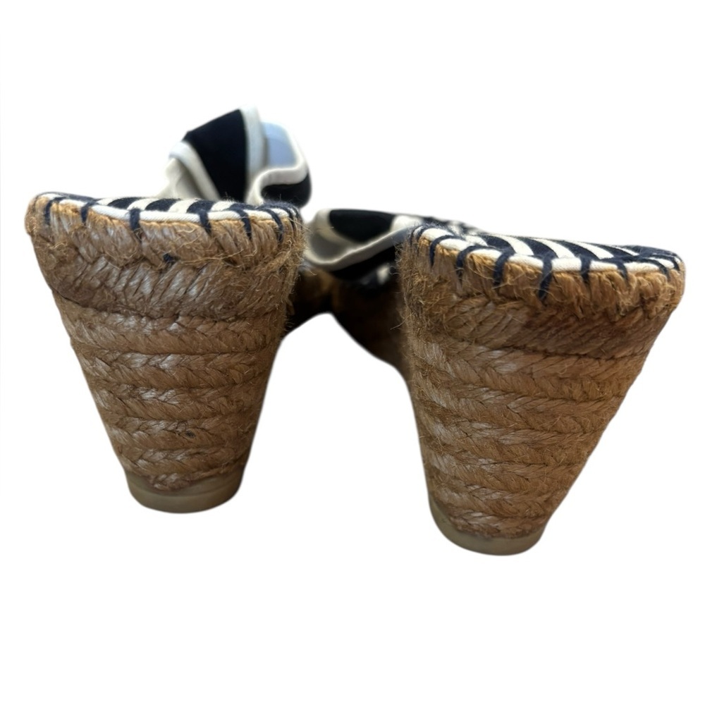 Burberry Women’s‎ Vintage Navy Blue White Nautical Stripe Rattan Wedges Size 35 - Picture 4 of 6